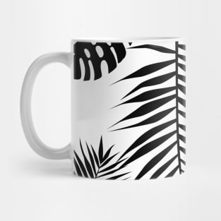 Black and white plant artwork. Large palm leaves pattern. Mug